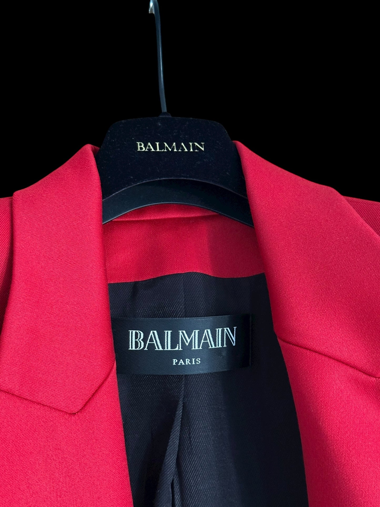 Balmain Double Breasted Red Wool Fitted Jacket Size 44 Gold Buttons RRP £2000