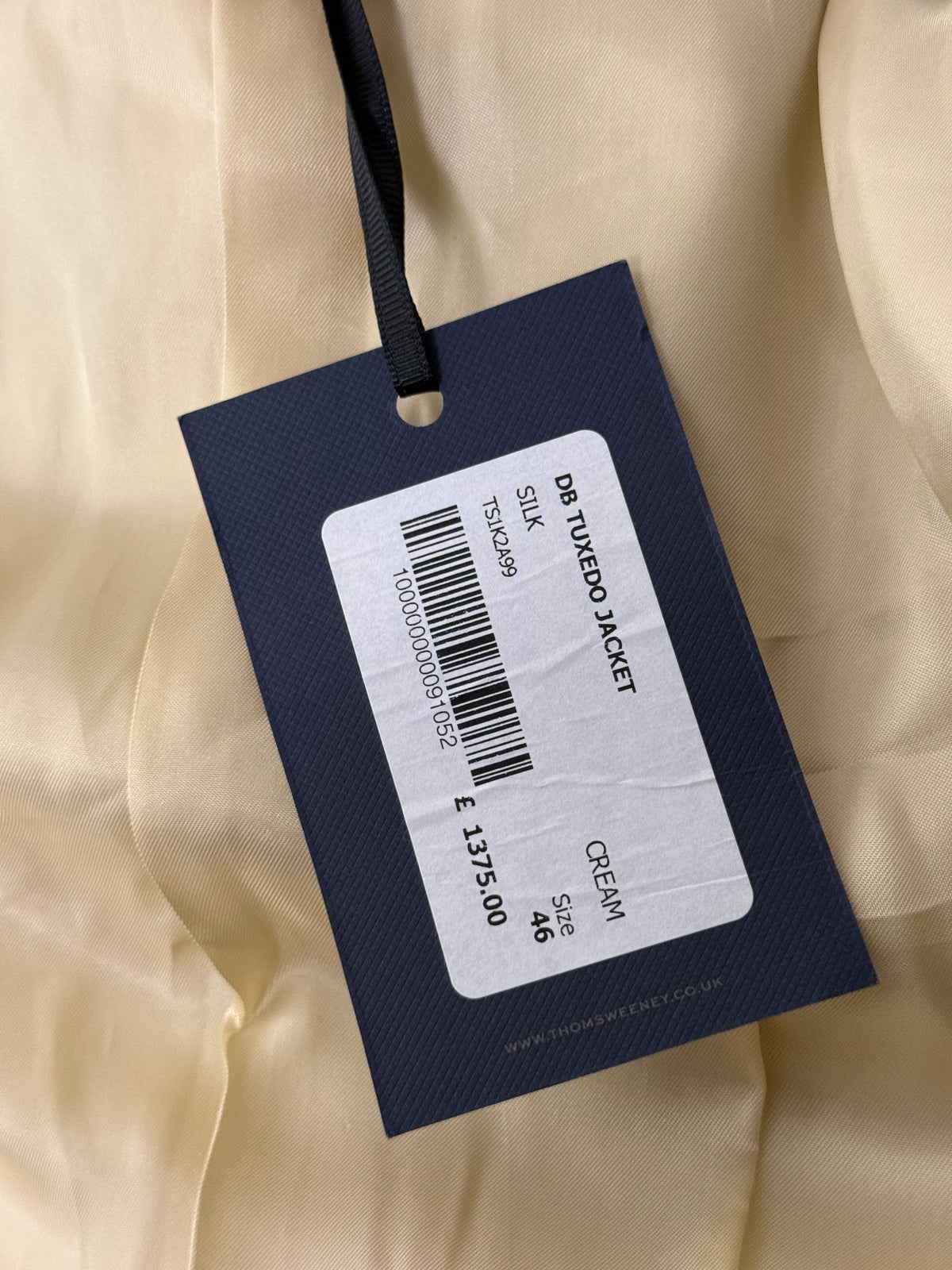 BNWT Thom Sweeney Cream Pure Silk Double Breasted Tuxedo Jacket 36R RRP £1375