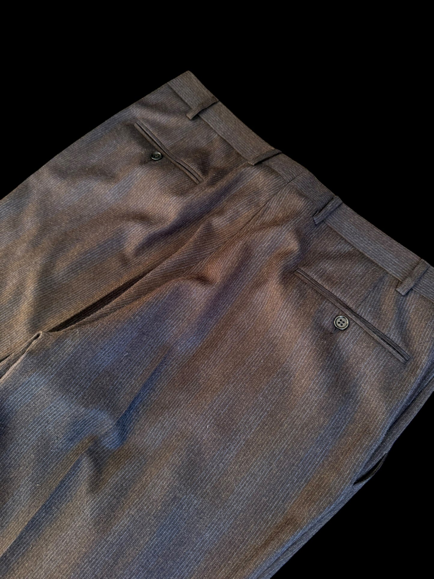 Canali Striped Flannel Suit 44L / W36R Navy & Brown Super 120’s Wool Full Canvas
