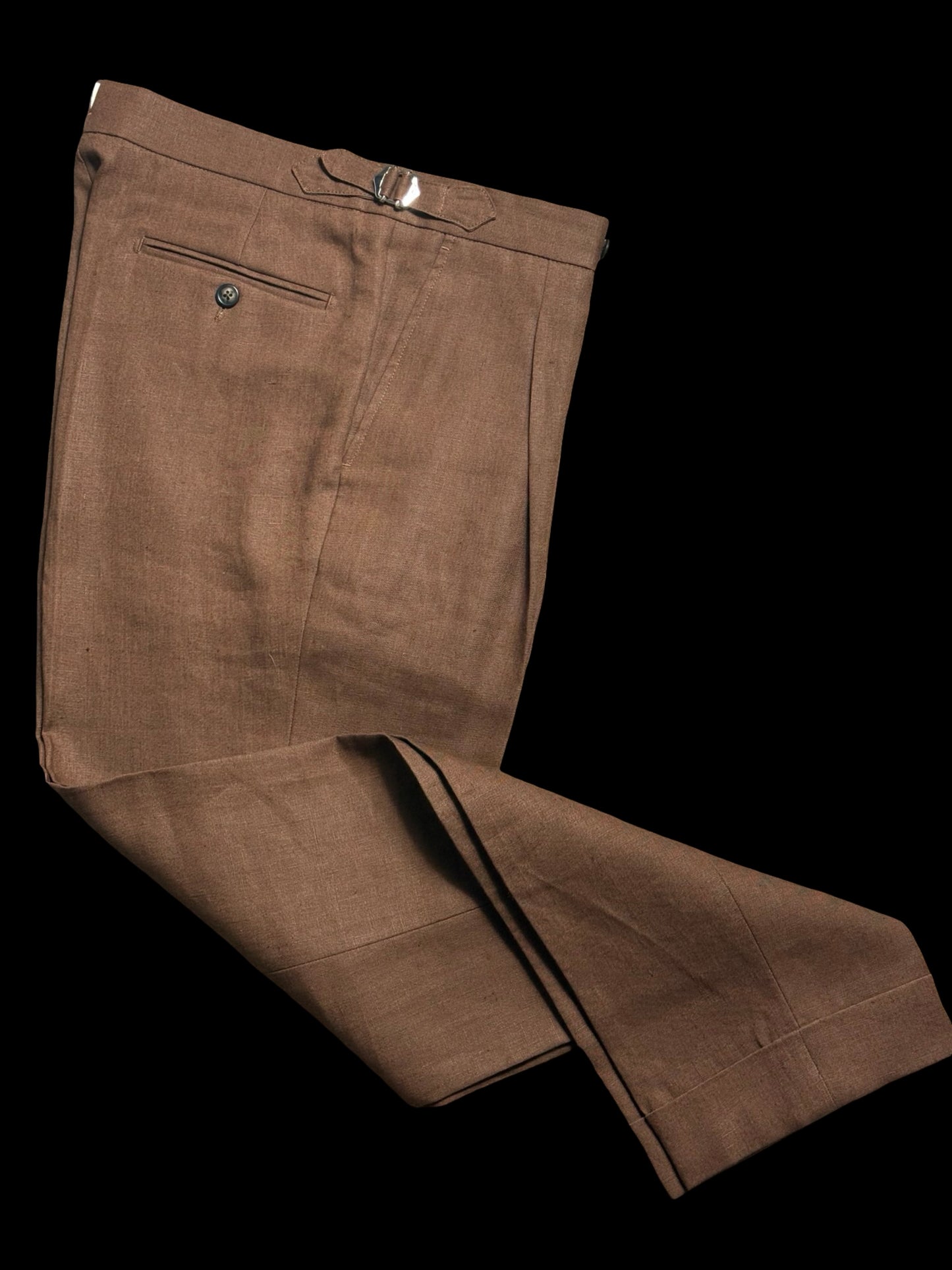 Natalino Single Pleat Tobacco Irish Linen Trousers W30S Side Adjusters RRP £200