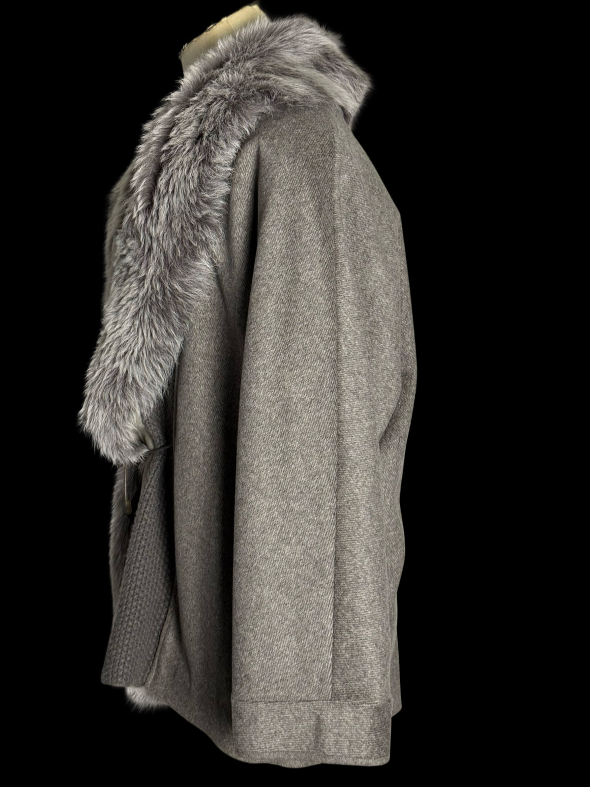 Fabiana Fillippi Wool Cashmere Cape Coat Fur Collar Size UK12 IT44 Luxury