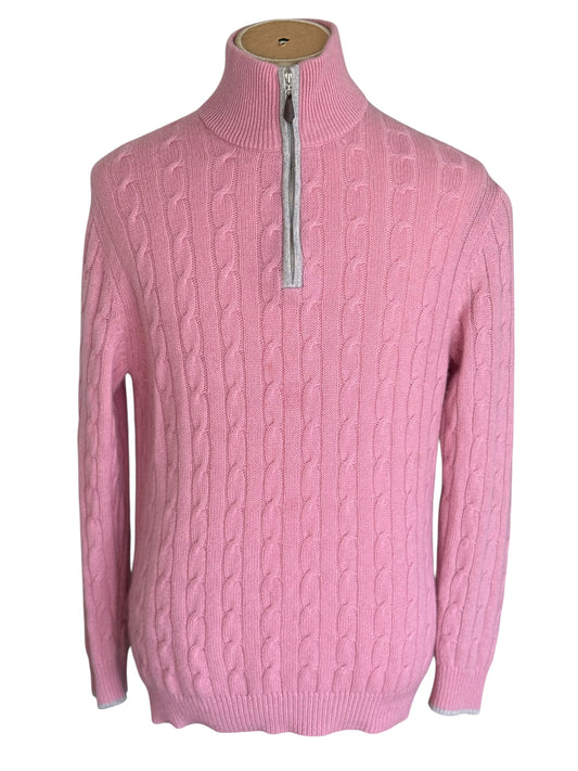 Men’s N. Peal Albemarle 1/4 Zip Cashmere Jumper Size Large Pink AW23 RRP £395