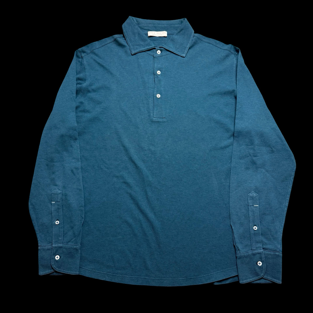 Luca Faloni Teal Green Long Sleeve Cotton Pique Polo Shirt XL