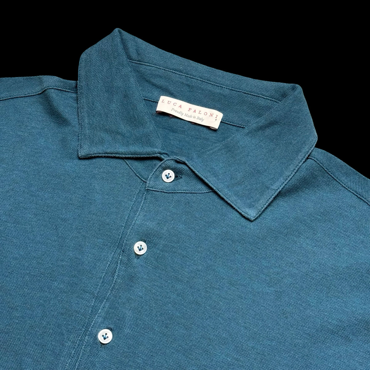 Luca Faloni Teal Green Long Sleeve Cotton Pique Polo Shirt XL