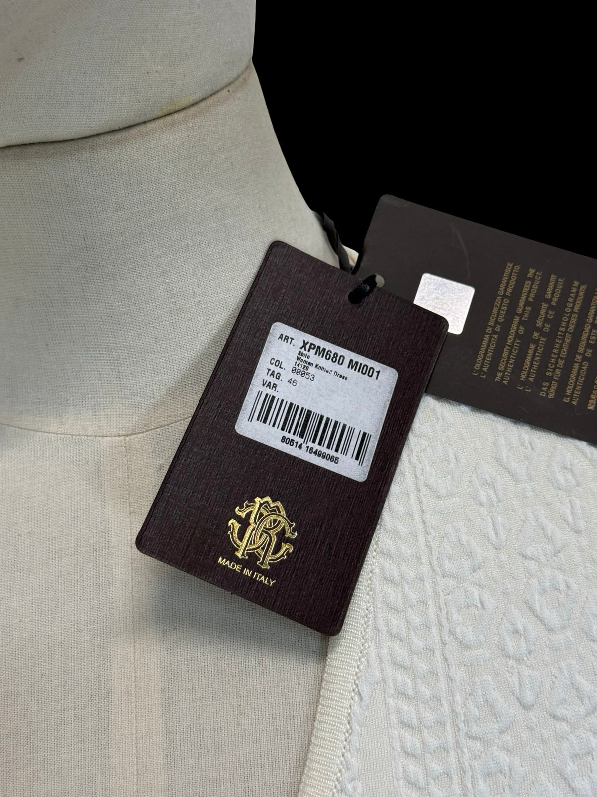BNWT Roberto Cavalli White Knit Jacquard Sleeveless V-Neck Dress IT46 UK14
