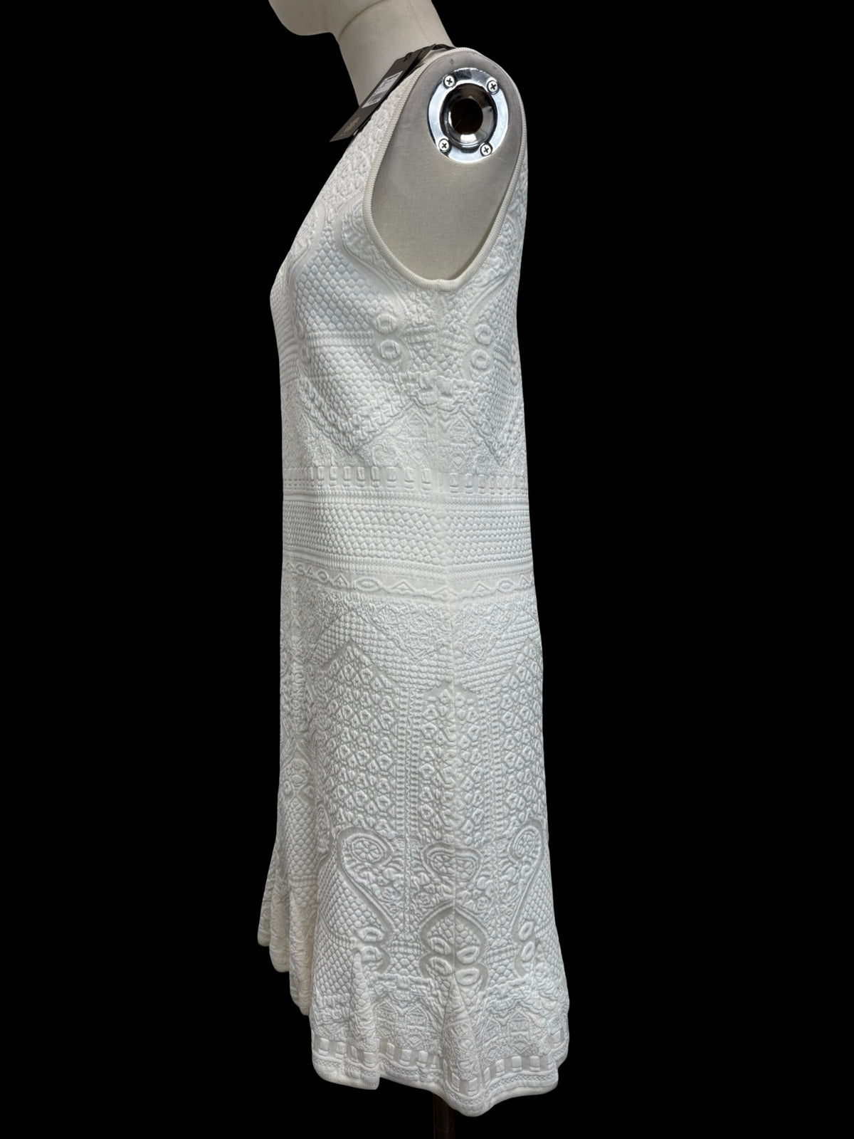 BNWT Roberto Cavalli White Knit Jacquard Sleeveless V-Neck Dress IT46 UK14