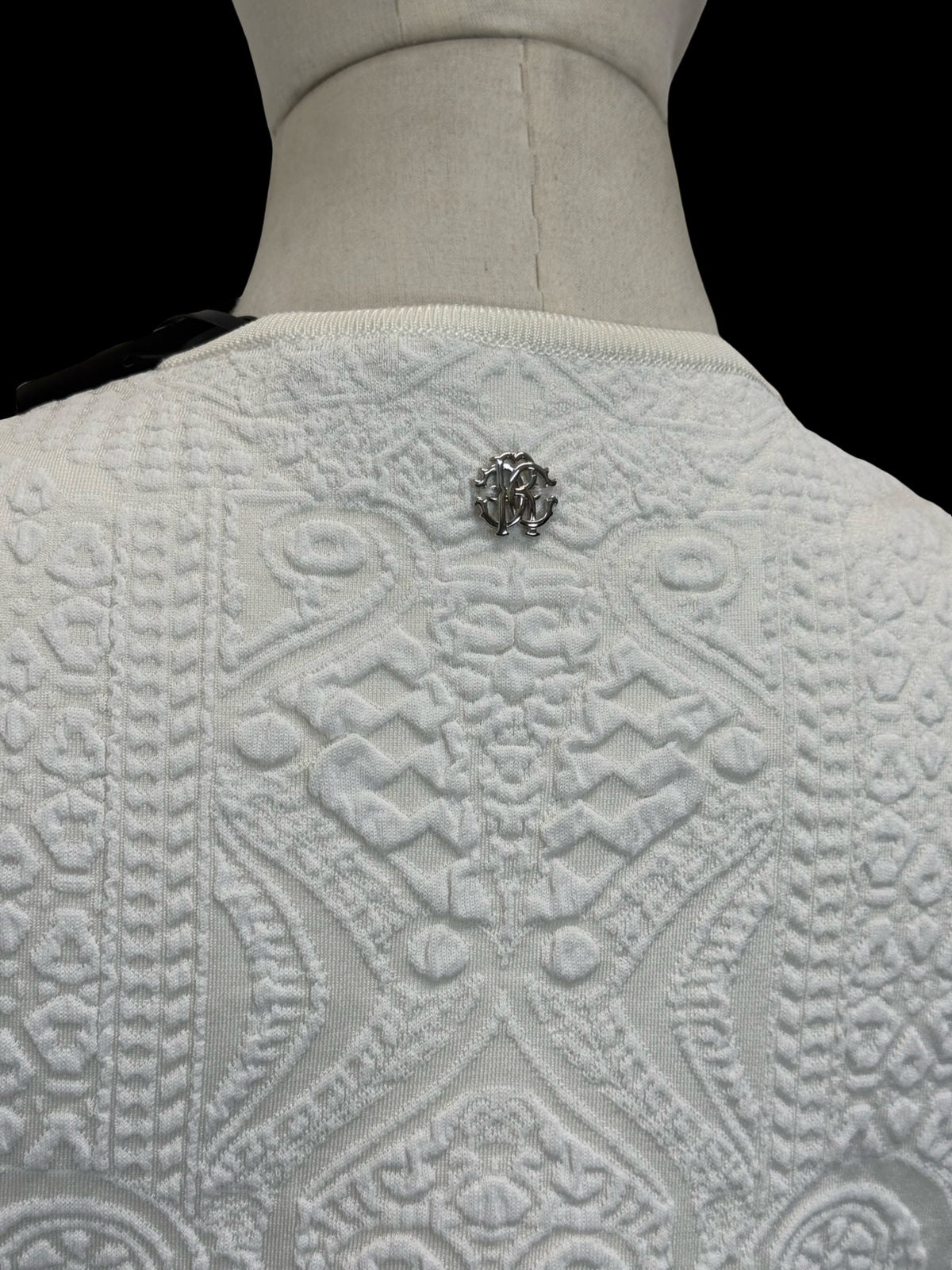 BNWT Roberto Cavalli White Knit Jacquard Sleeveless V-Neck Dress IT46 UK14