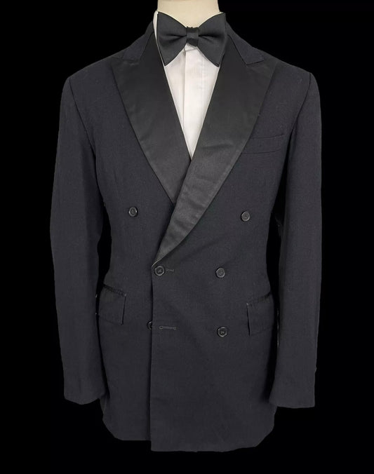 Aspers London Bespoke Tuxedo Jacket 42L Double Breasted Navy Peak Lapels