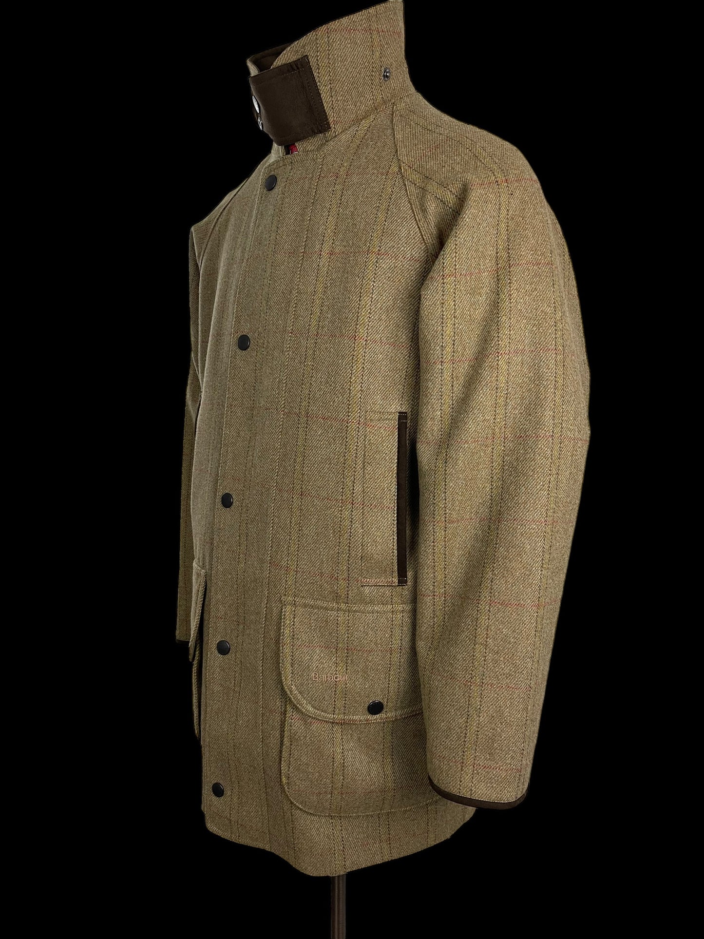 Barbour Tweed Field Coat Double Twist Large Green Country Shooting Merino Wool